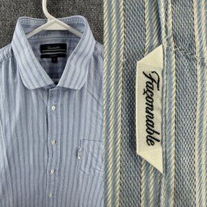 Faconnable Striped 7 Cotton Club Blue Pocket Men Shirt Button Up Long Sleeve